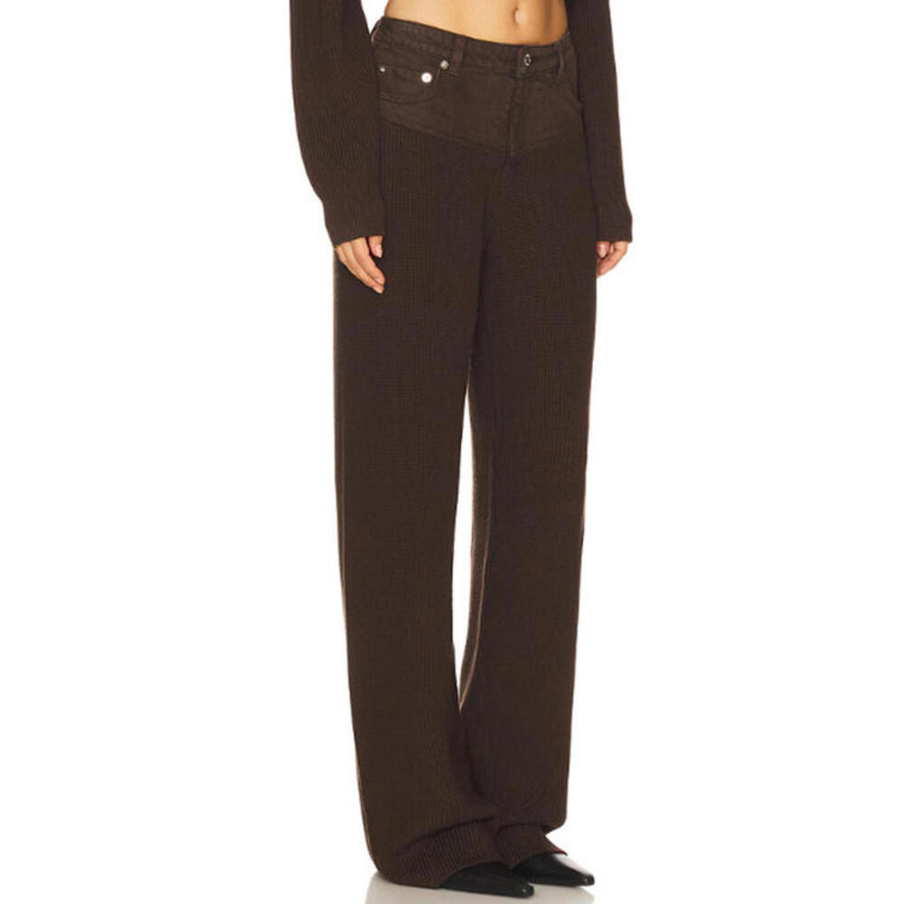 Seroya Chani Pant Slate Brown Denim waistband tight-fitting knit Size M $398msrp